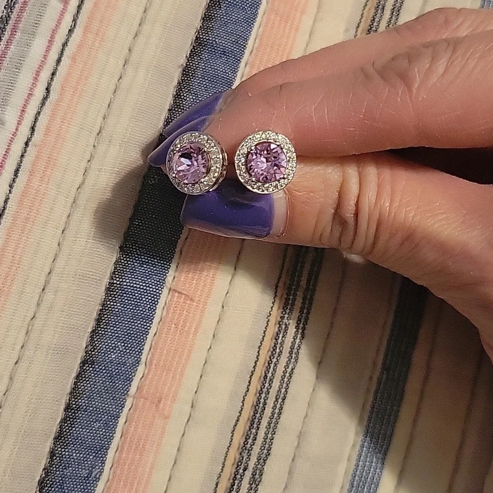 Sterling Silver Stud Earrings with‎ Amethyst Stone Accent NWOT.